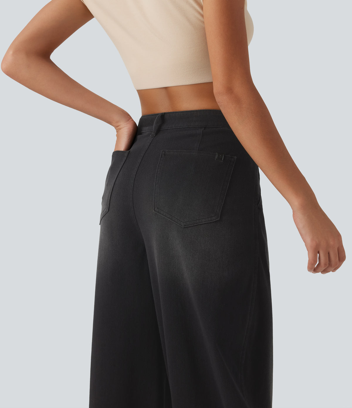 Mid-Rise Balloon Denim Joggers – Black