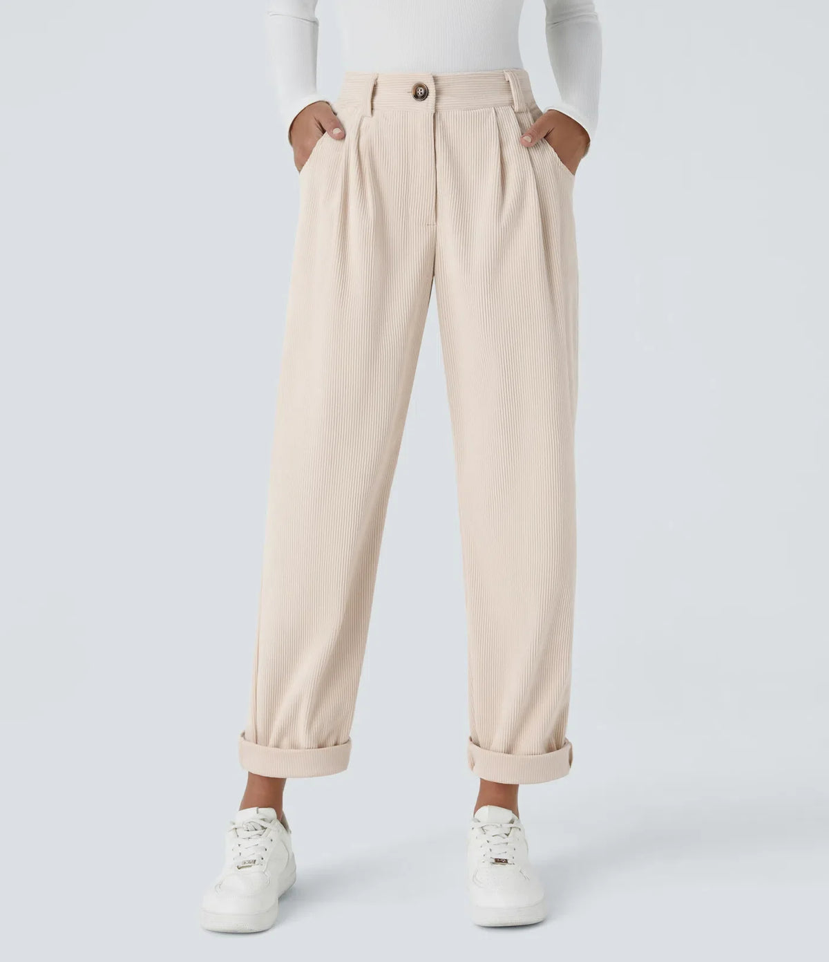 Straight-Leg Corduroy Trousers with Pockets