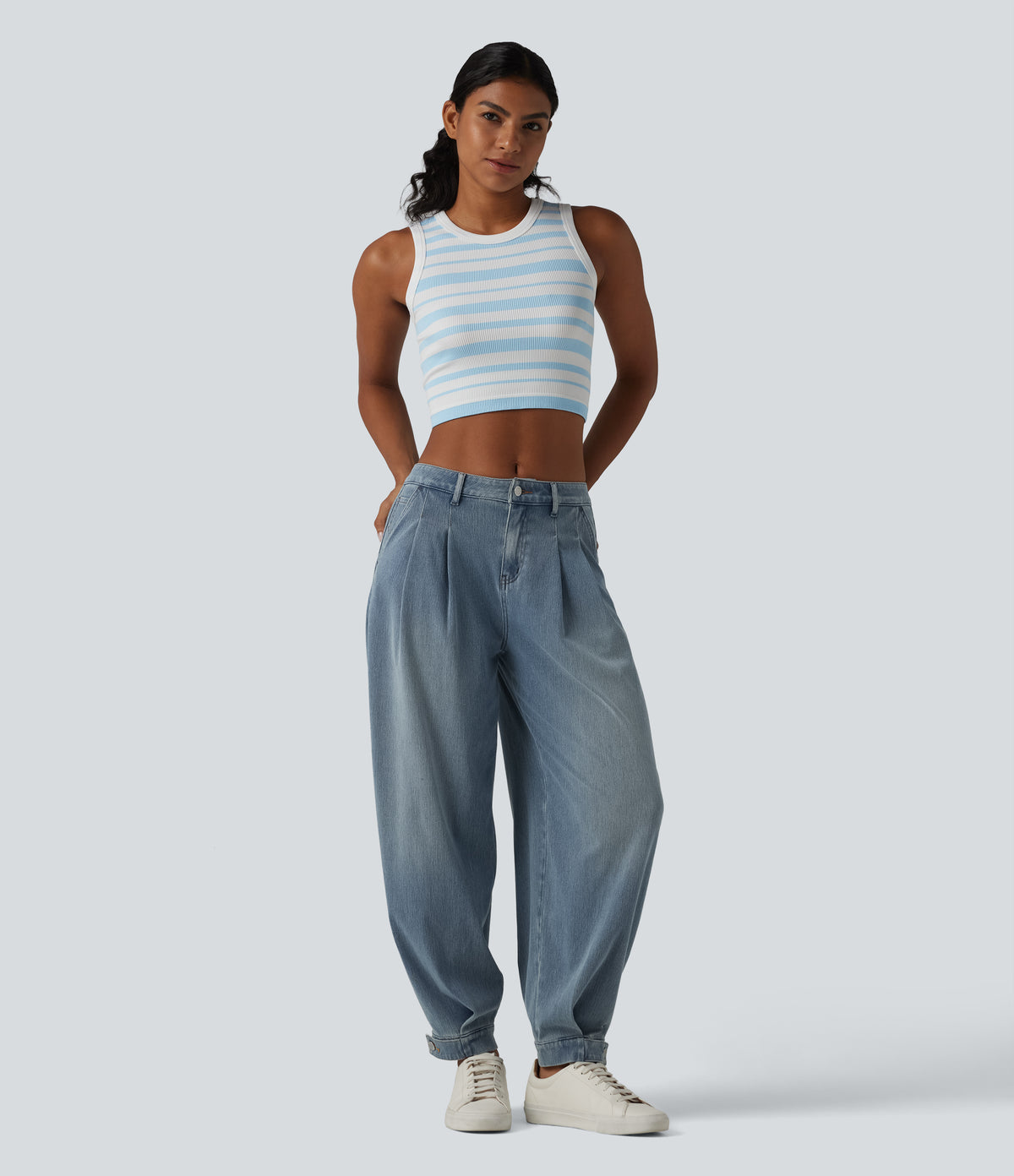Mid-Rise Balloon Denim Joggers – Blue Jasper