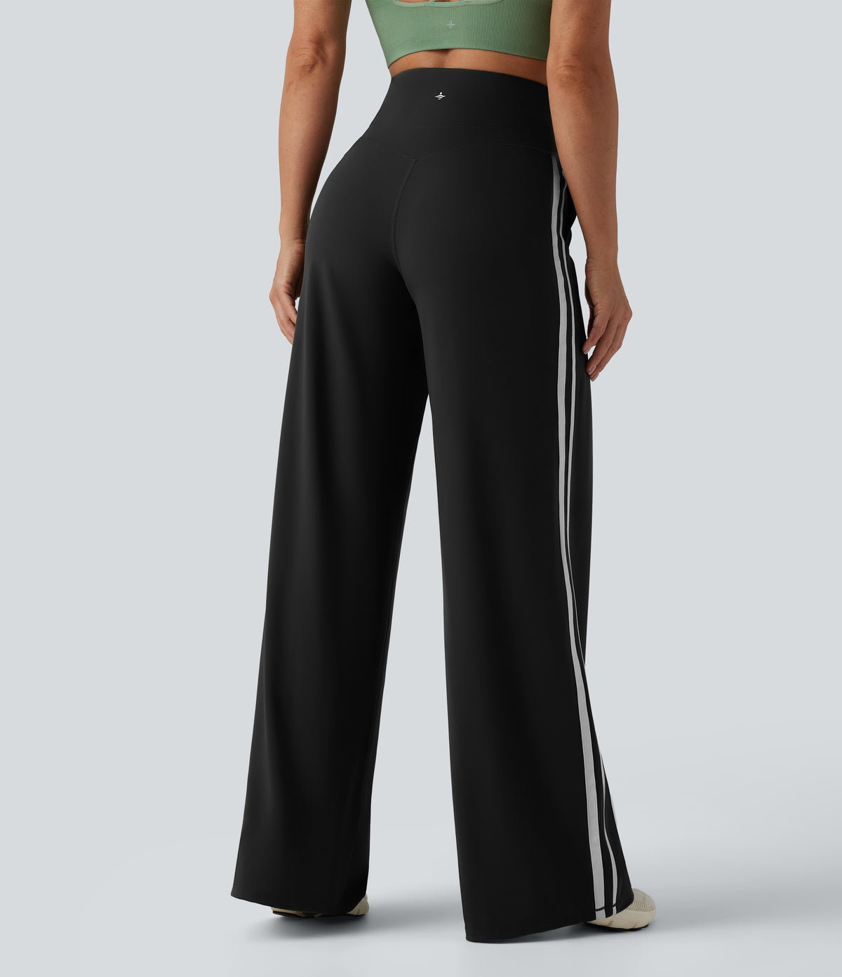 High-Waisted Side-Stripe Baggy Trousers – Black