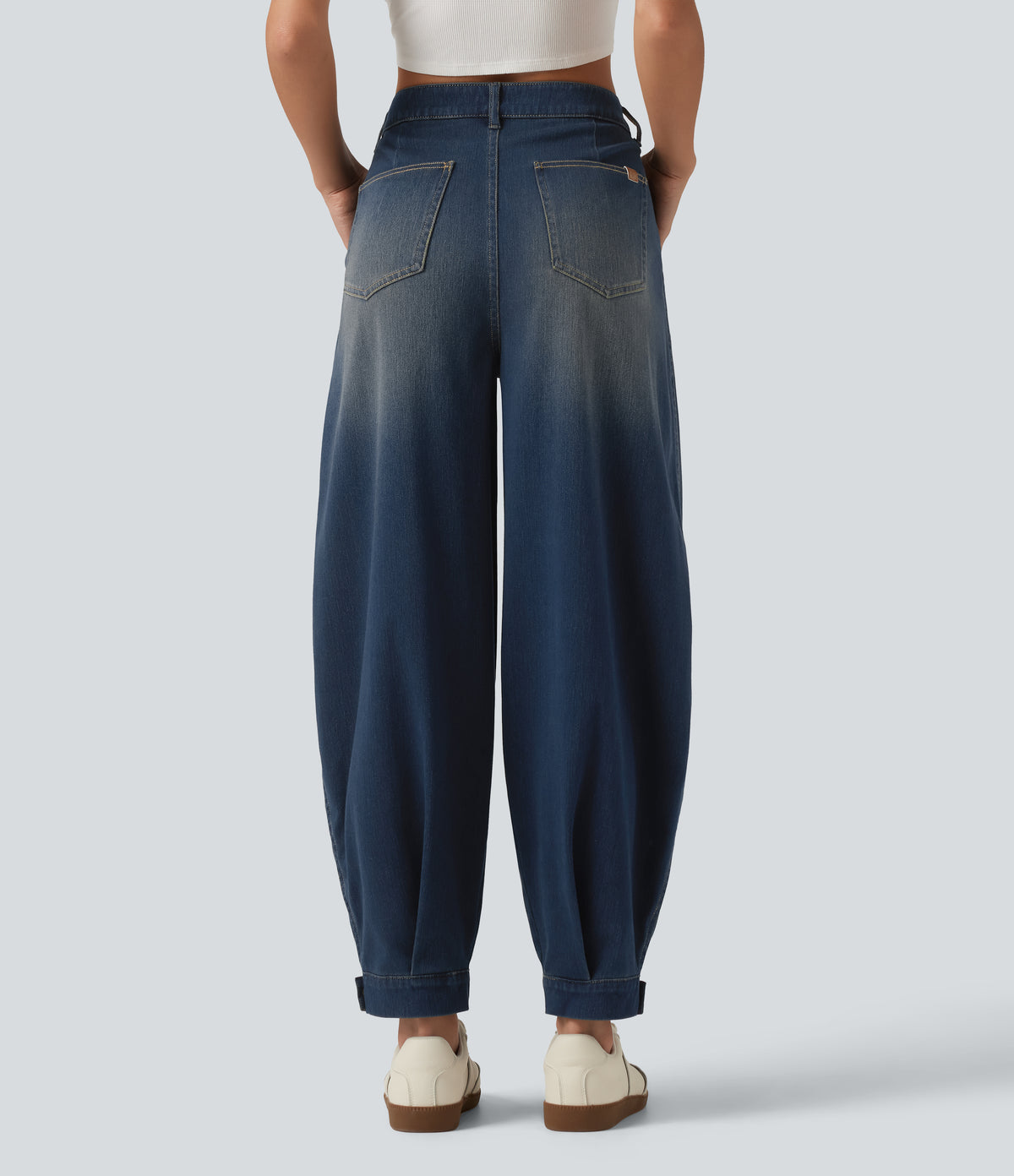 Mid-Rise Balloon Denim Joggers – Blue Surf