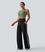High-Waisted Side-Stripe Baggy Trousers – Black