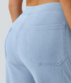 Mid-Rise Straight-Leg Cargo Jeans – Cyan Blue