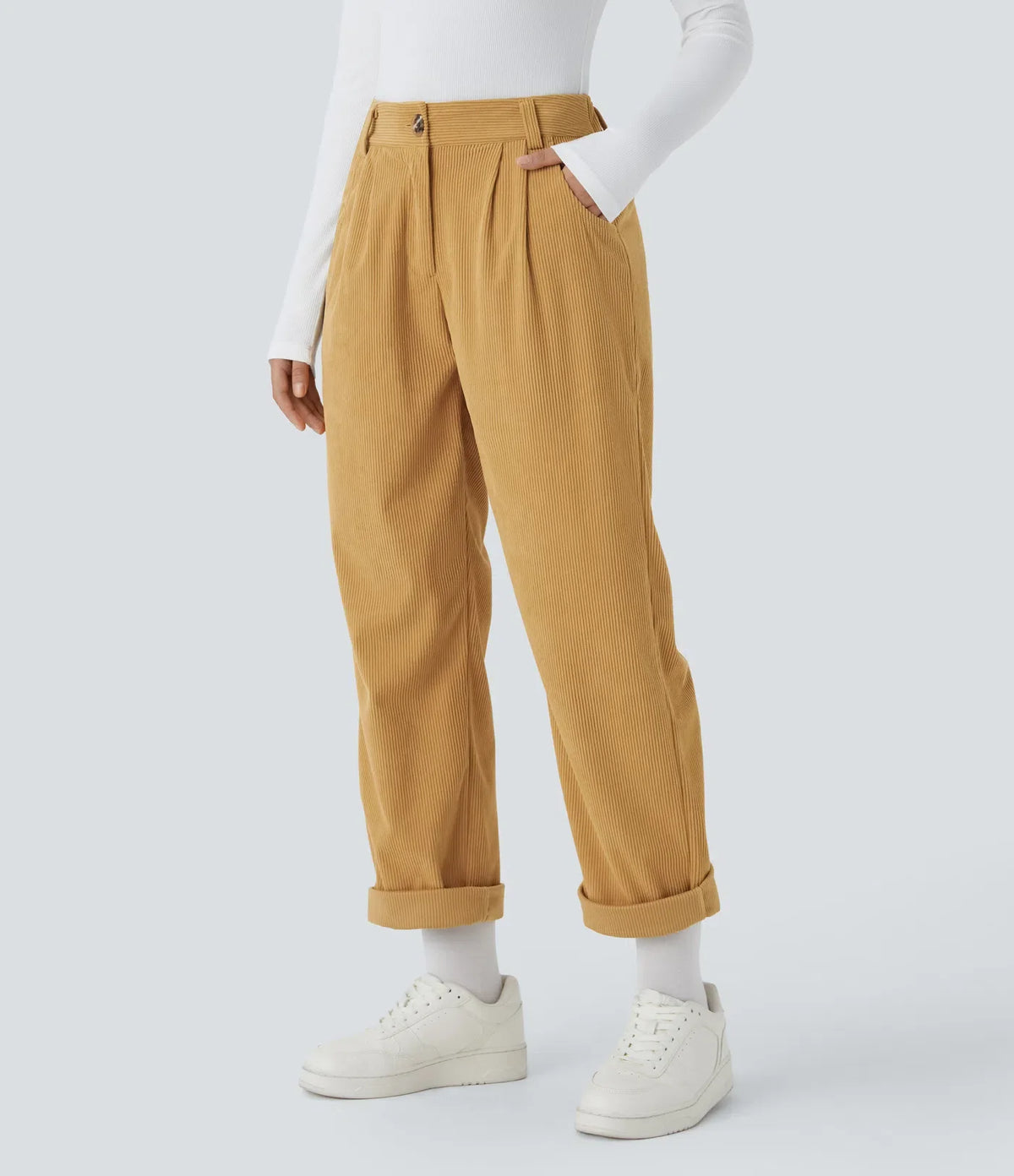 Straight-Leg Corduroy Trousers with Pockets