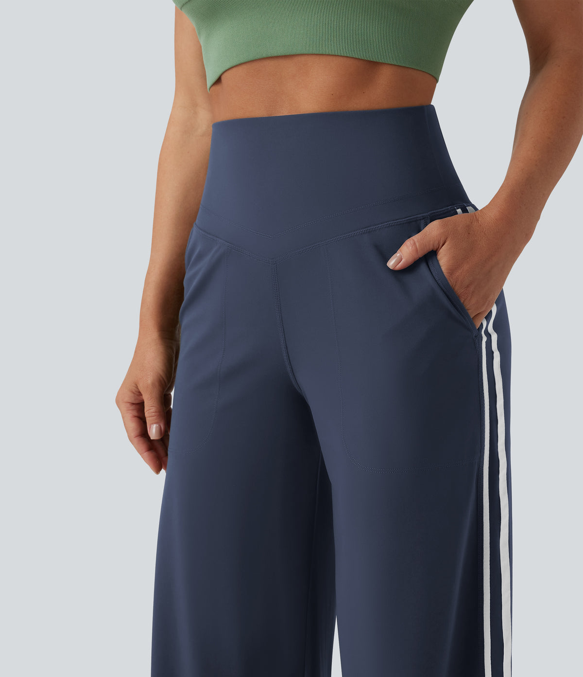 High-Waisted Side-Stripe Baggy Trousers – Indigo