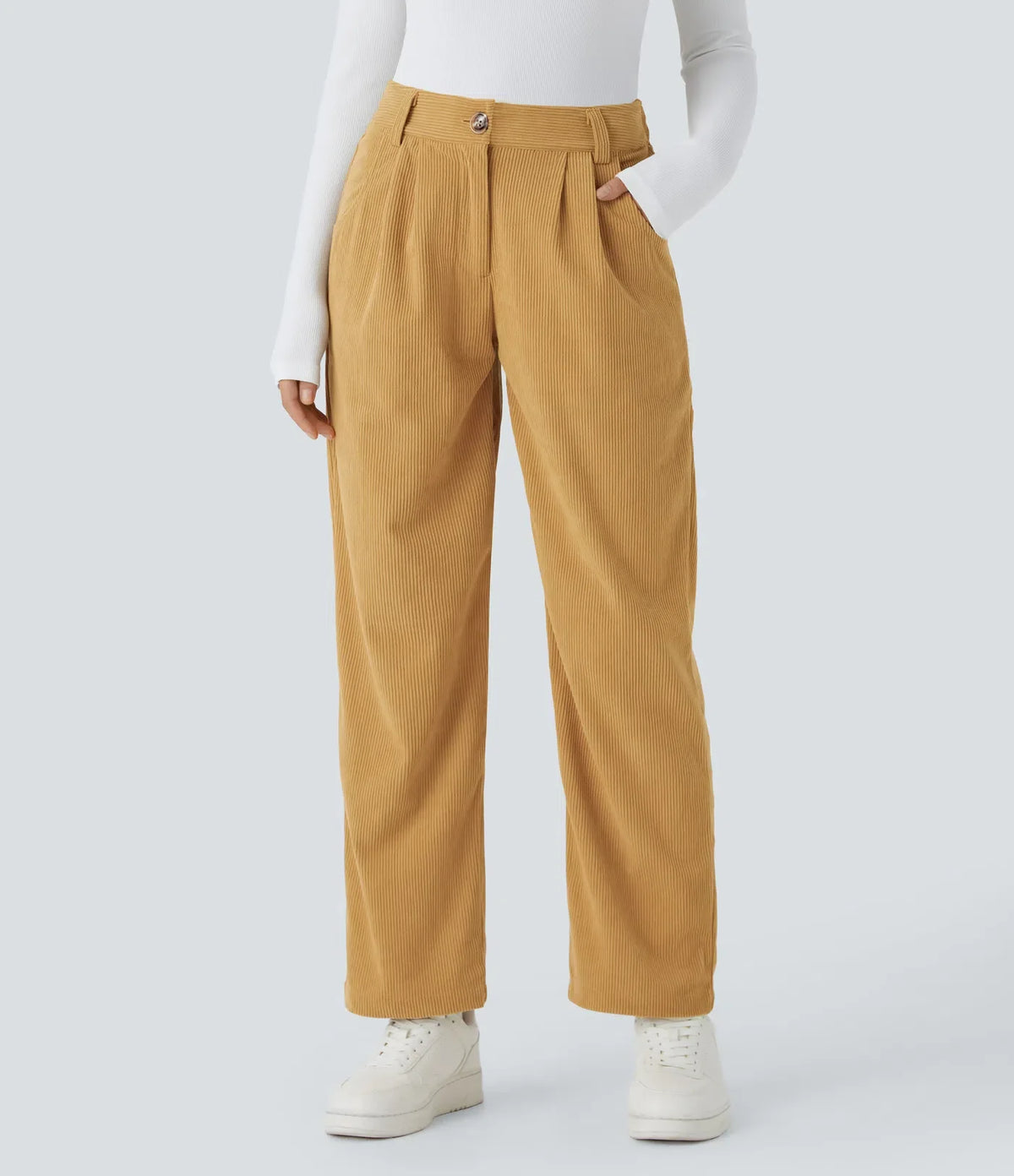 Straight-Leg Corduroy Trousers with Pockets