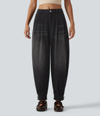 Mid-Rise Balloon Denim Joggers – Black
