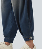 Mid-Rise Balloon Denim Joggers – Blue Surf