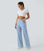 Mid-Rise Straight-Leg Cargo Jeans – Cyan Blue