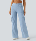 Mid-Rise Straight-Leg Cargo Jeans – Cyan Blue