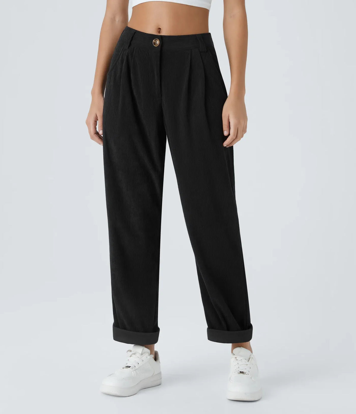 Straight-Leg Corduroy Trousers with Pockets