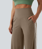 High-Waisted Side-Stripe Baggy Trousers – Brown