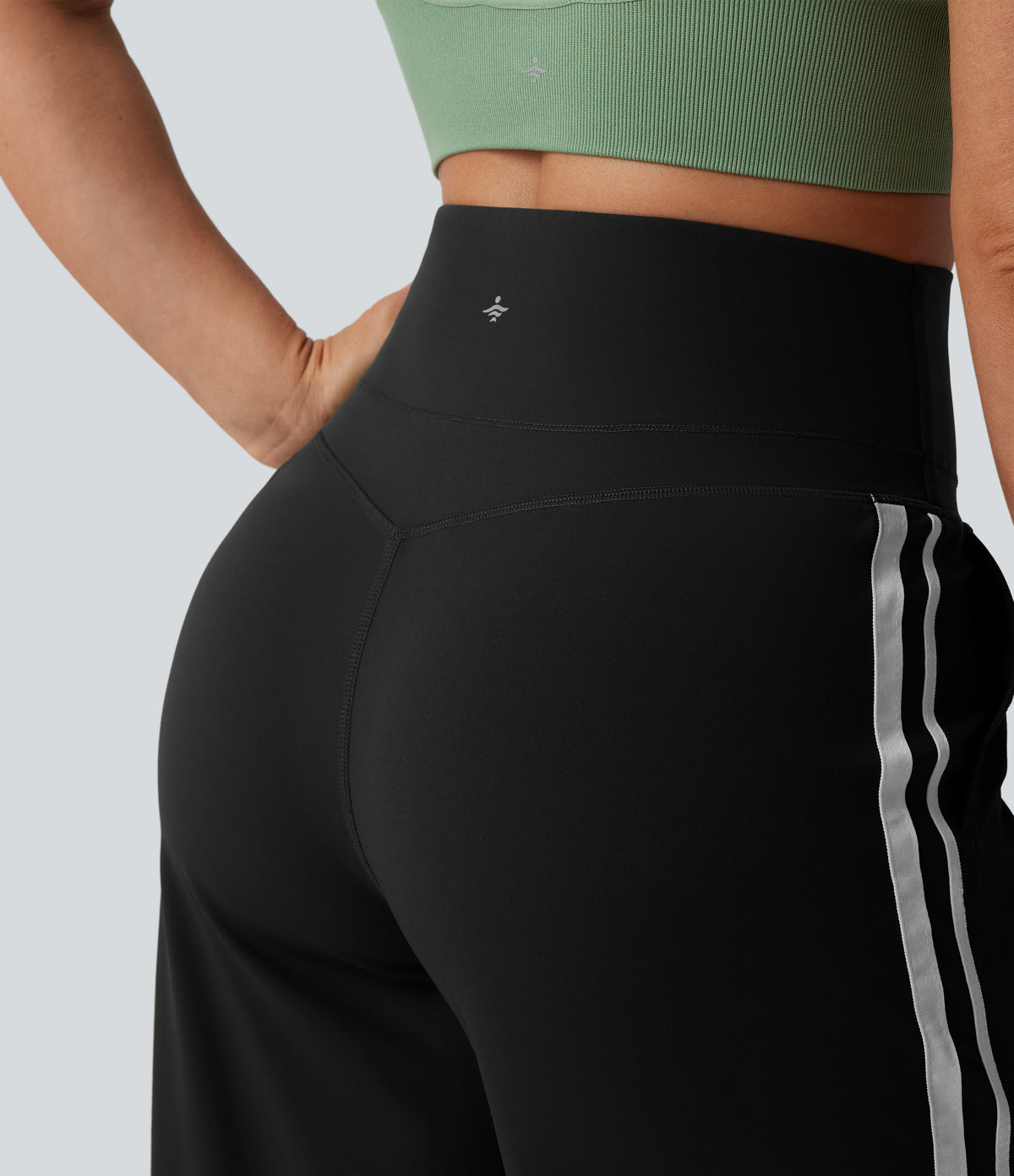 High-Waisted Side-Stripe Baggy Trousers – Black
