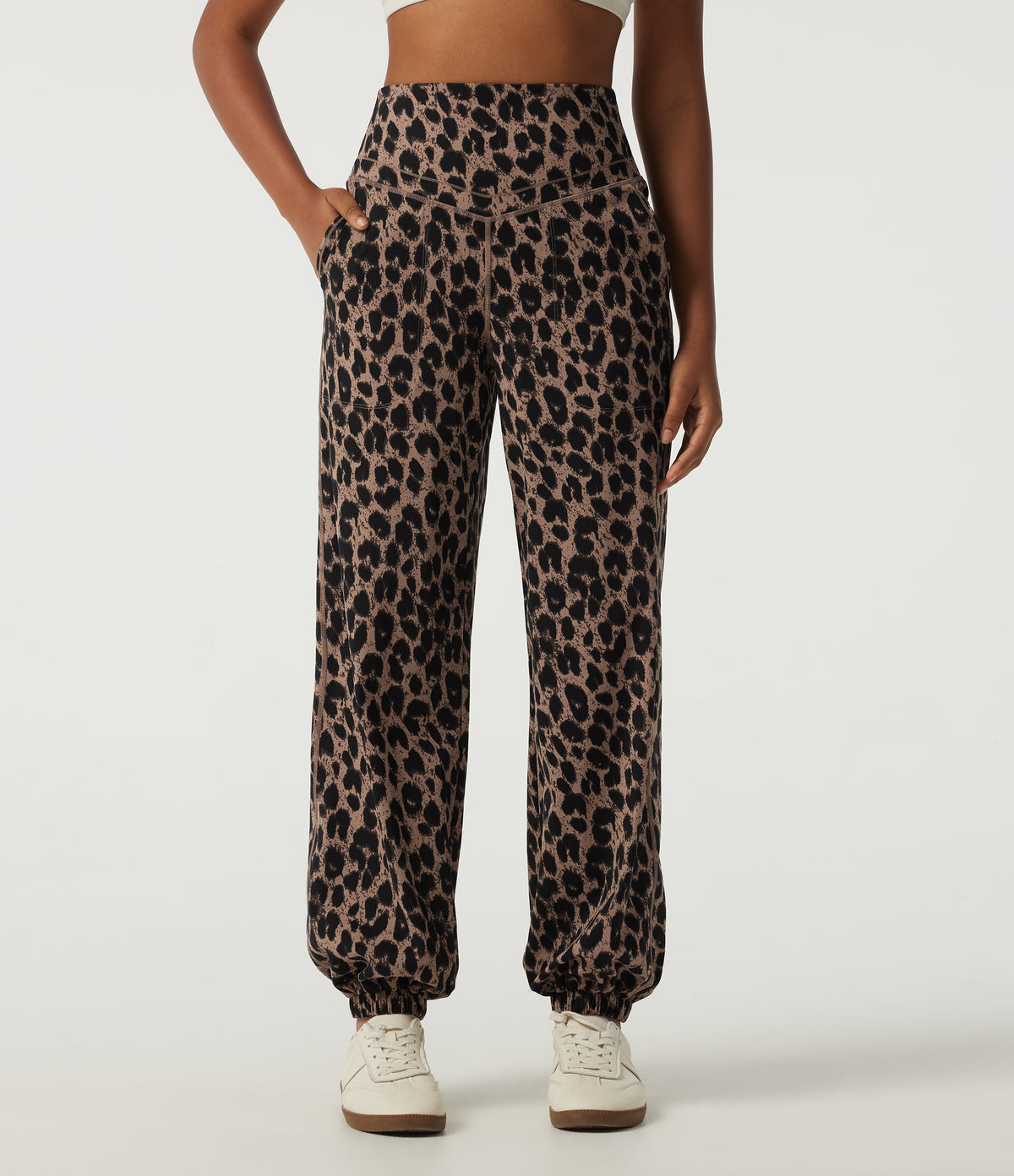High-Waisted Leopard-Print Joggers – Toffee Leopard