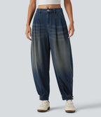 Mid-Rise Balloon Denim Joggers – Blue Surf