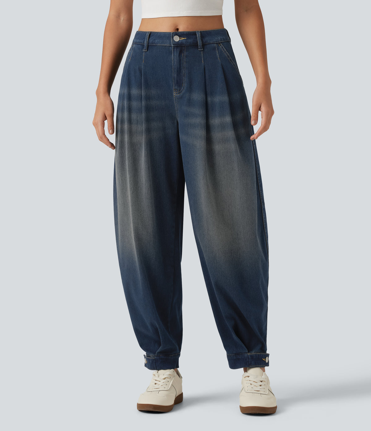 Mid-Rise Balloon Denim Joggers – Blue Surf