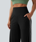 High-Waisted Side-Stripe Baggy Trousers – Black
