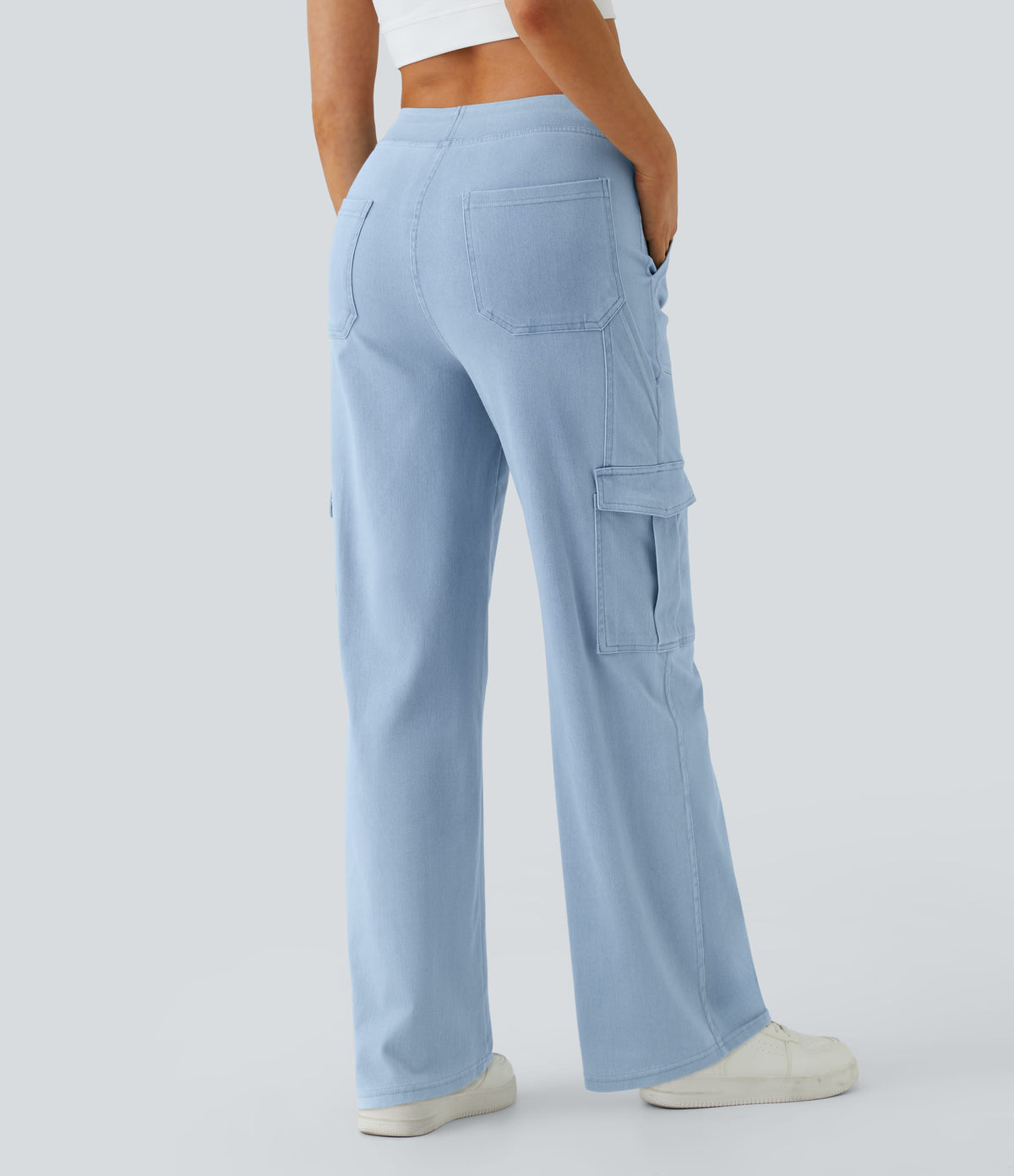 Mid-Rise Straight-Leg Cargo Jeans – Cyan Blue
