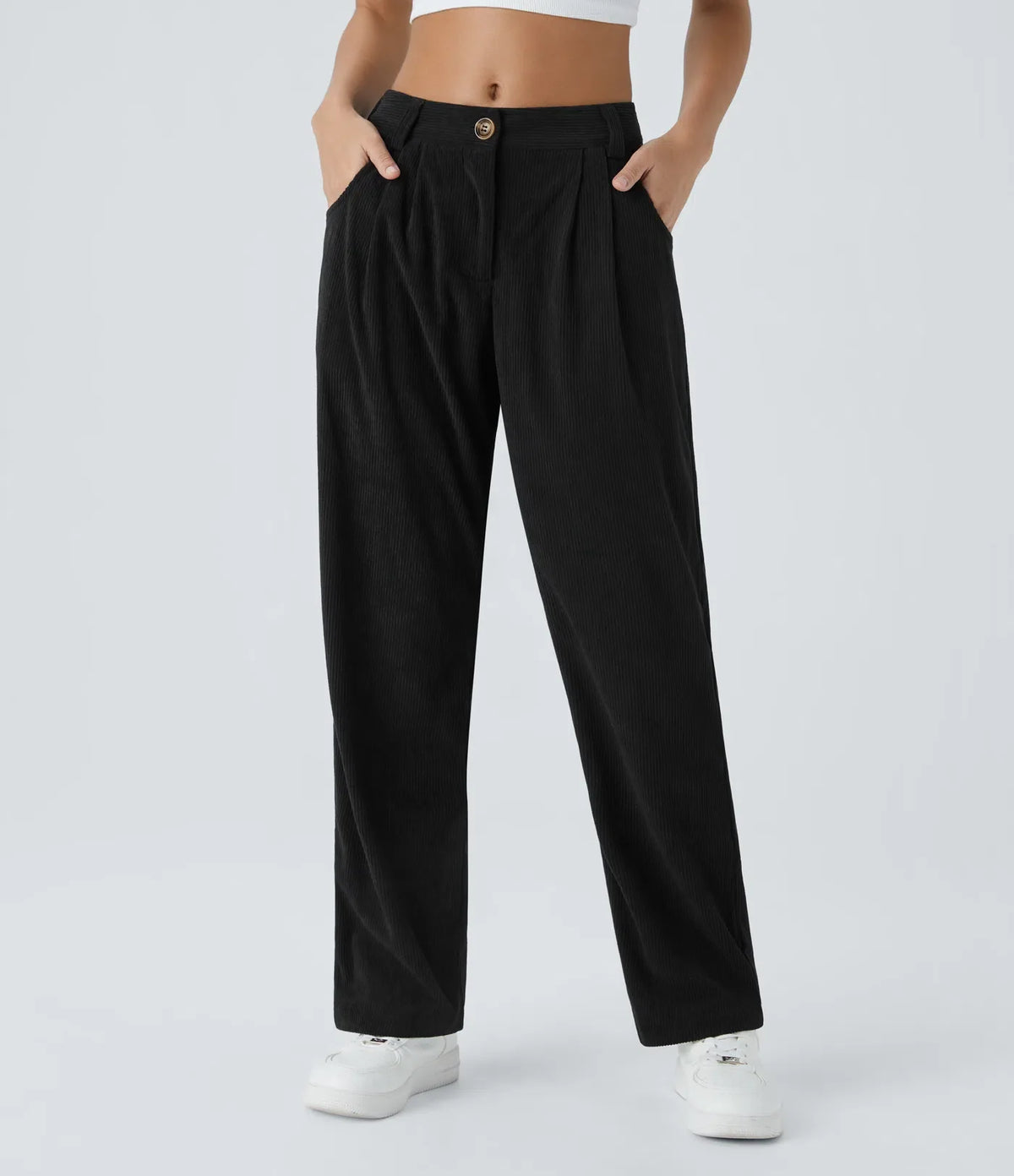 Straight-Leg Corduroy Trousers with Pockets