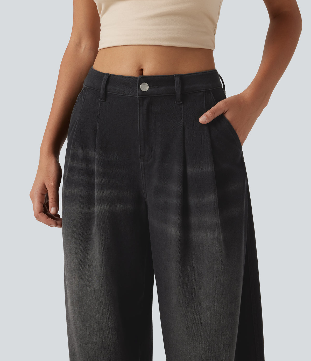 Mid-Rise Balloon Denim Joggers – Black