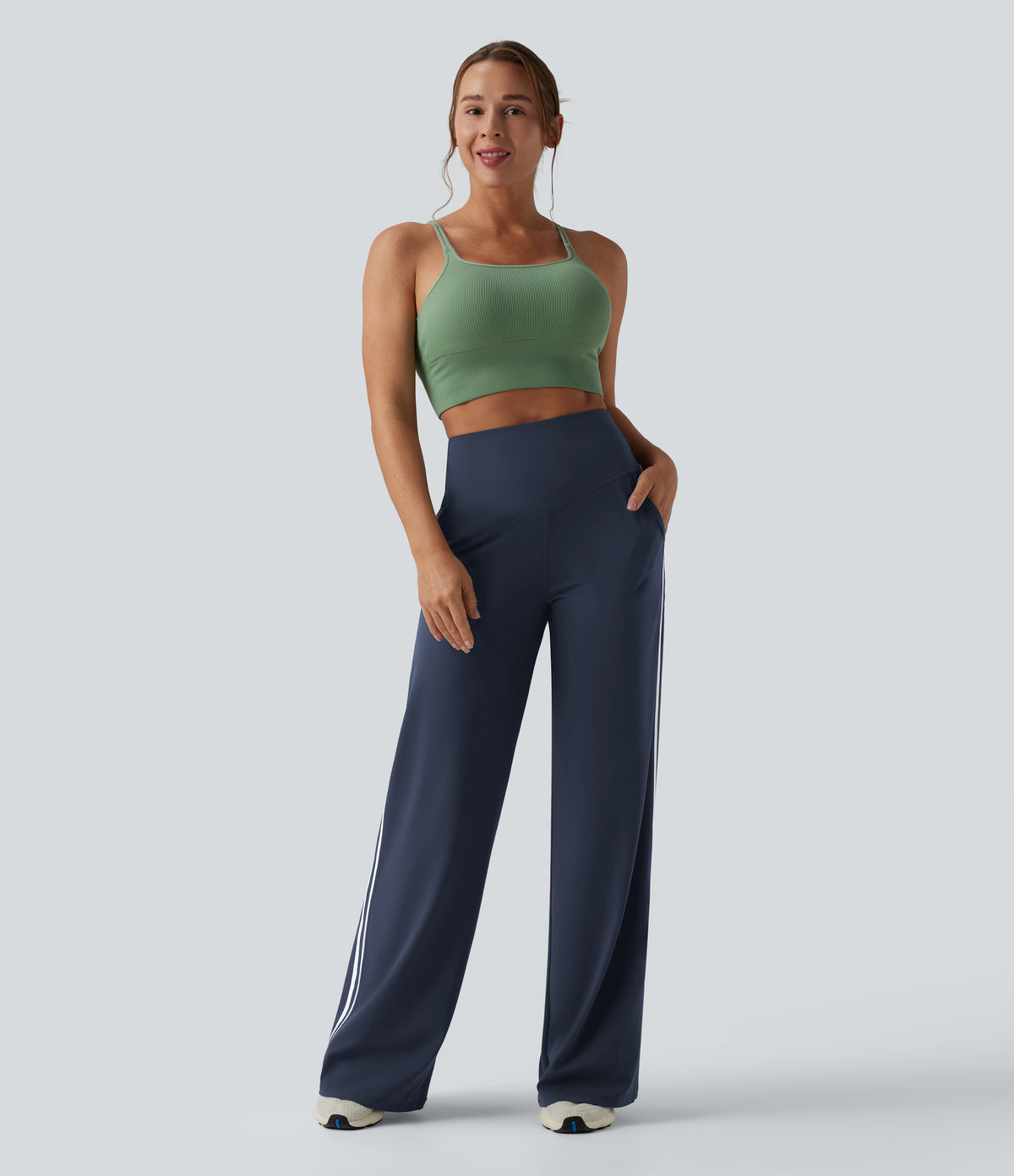High-Waisted Side-Stripe Baggy Trousers – Indigo