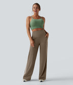 High-Waisted Side-Stripe Baggy Trousers – Brown