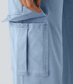 Mid-Rise Straight-Leg Cargo Jeans – Cyan Blue