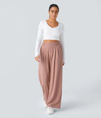 High-Waisted Waffle Wide-Leg Trousers