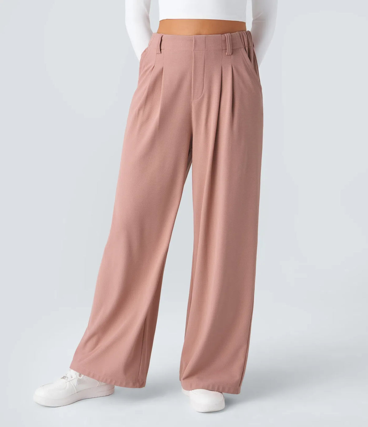 High-Waisted Waffle Wide-Leg Trousers