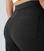 High-Waisted Button-Detail Straight-Leg Trousers – Black