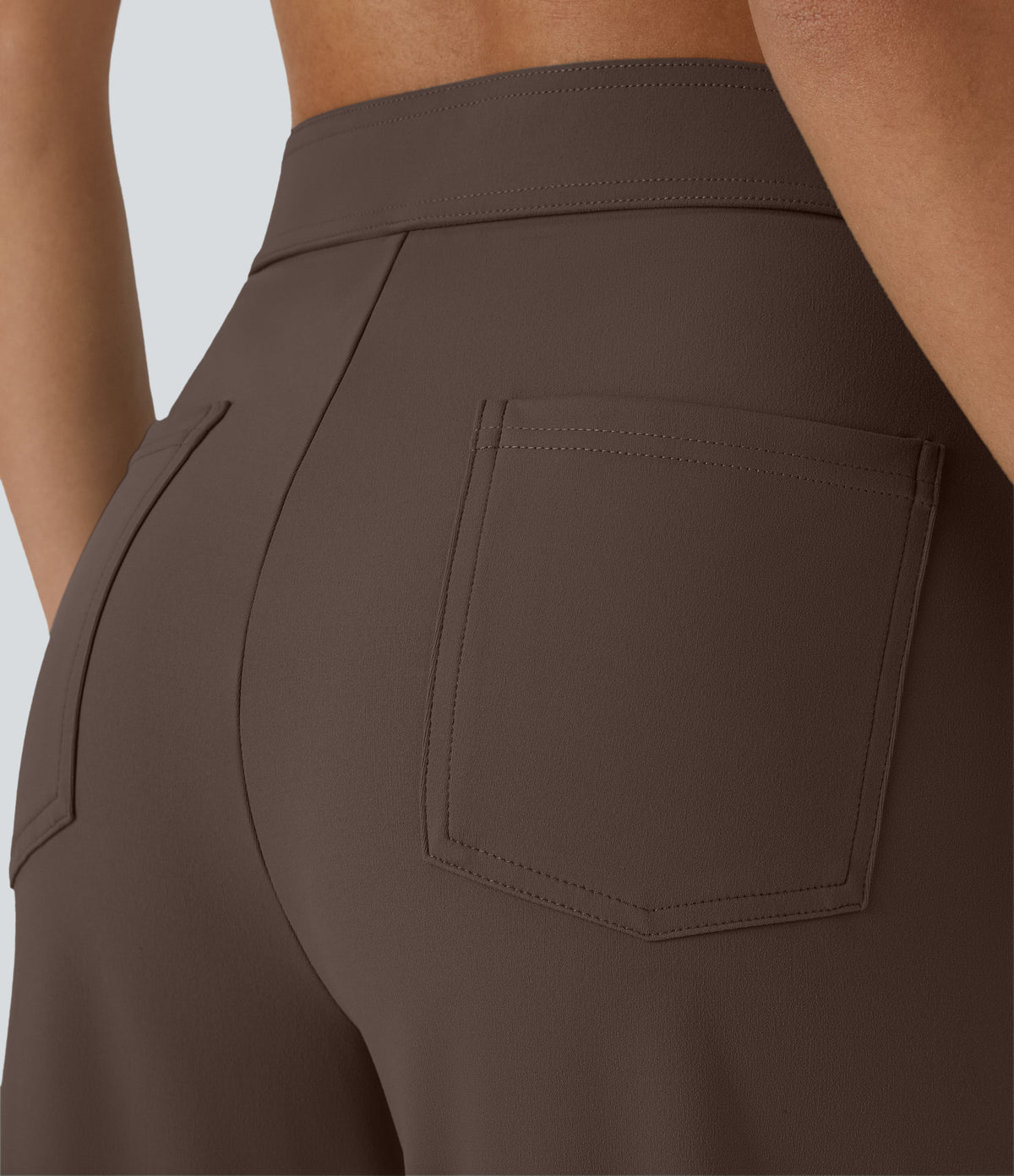 High-Waisted Button-Detail Straight-Leg Trousers – Brown